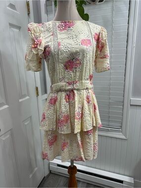 Walter Baker Cream Eyelet Dress with Pink and Purple Floral Print